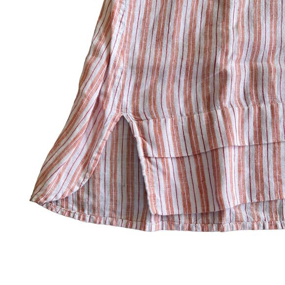 J. Jill Pure Linen Coral Orange White Striped Popover 3/4 Sleeve Tunic - Picture 6 of 13